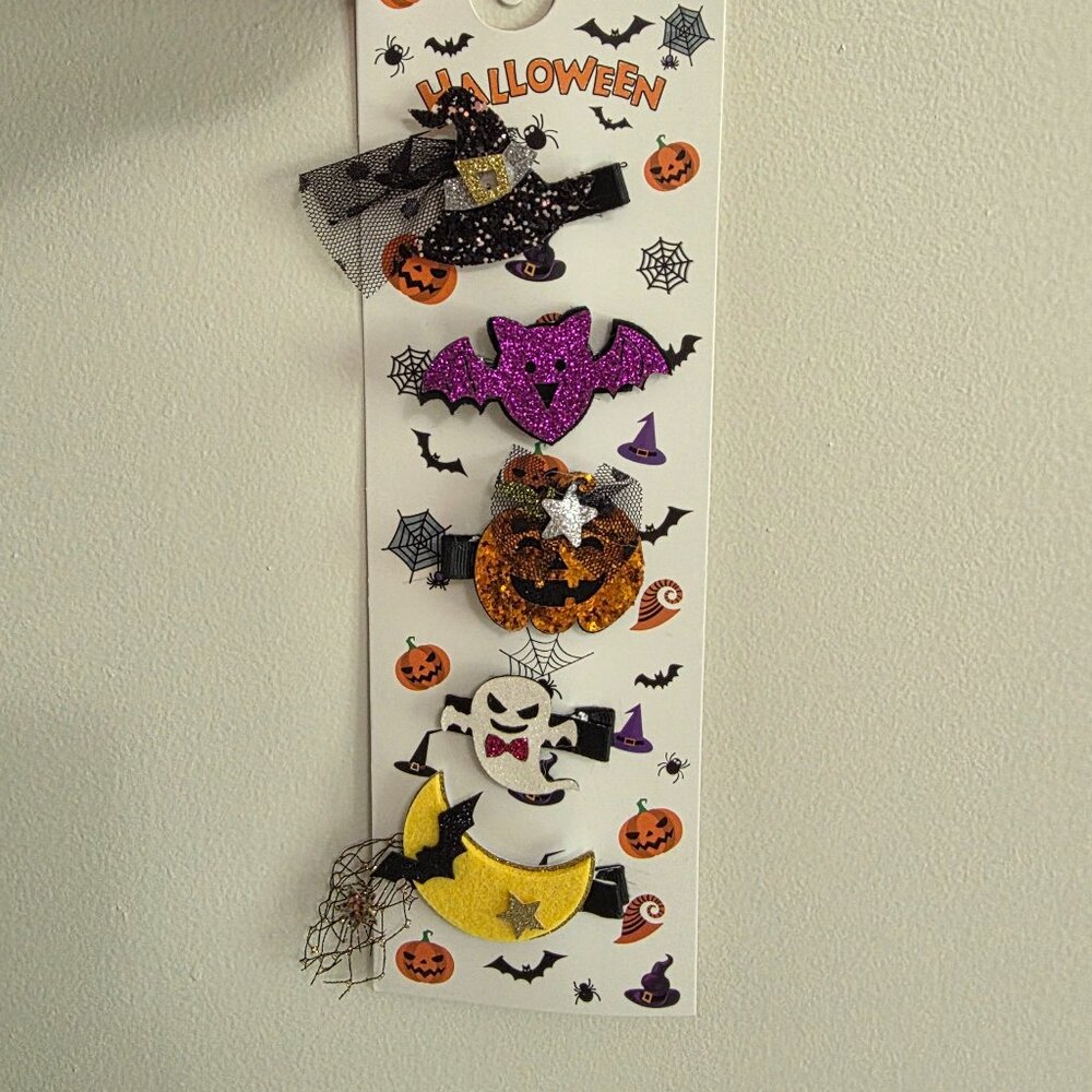 Girls Cute Halloween Hair Clips | 3D Glitter Pinch Clip | Set of 5 | NEW